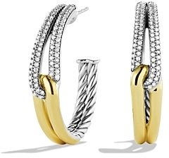 David Yurman Labyrinth Hoop Earrings with Diamonds & Gold