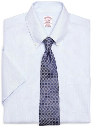 Brooks Brothers Non-Iron Madison Fit Split Stripe Check Short-Sleeve Dress Shirt