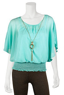 Amy Byer A Byer A. Byer Butterfly Sleeve Top With Necklace - Mint