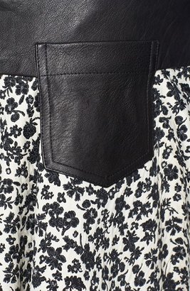 Thakoon Leather & Floral Print Skirt