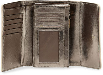 Love Moschino Medium Woven Faux-Leather Stripe Wallet, Beige/Ivory