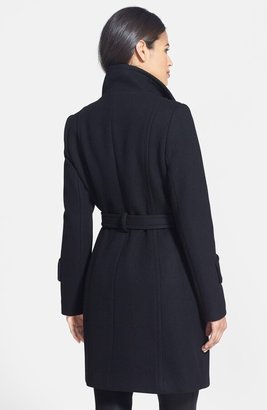 Elie Tahari 'India' Stand Collar Belted Wool Blend Coat