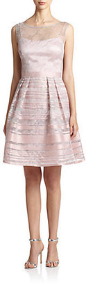 Kay Unger Illusion Striped Cocktail Dress