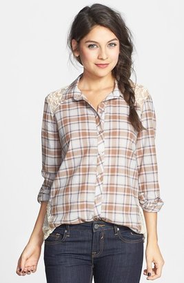 Love Squared Lace Detail Plaid Shirt (Juniors) (Online Only)