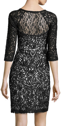 Sue Wong 3/4-Sleeve Lace Cocktail Dress, Black/White