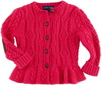 Ralph Lauren Childrenswear Cable-Knit Peplum Cardigan, Currant, 9-24 Months