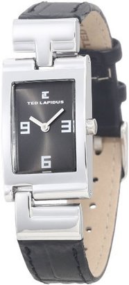 Ted Lapidus Women's D0454RNAN Charcoal Dial Black Leather Watch