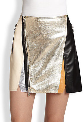 3.1 Phillip Lim Metallic Colorblock Leather Skirt