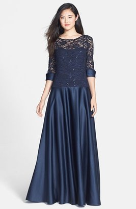 JS Collections V-Back Lace & Satin A-Line Gown