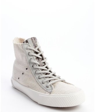 Rachel Zoe off white linen and snake embossed leather 'Barret' sneakers