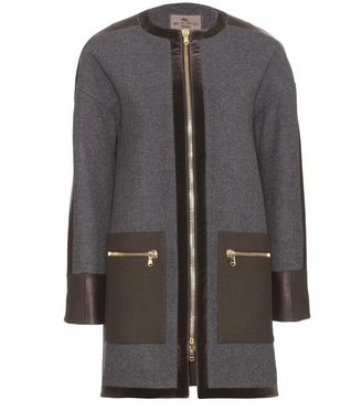 Etro Leather-trimmed wool coat