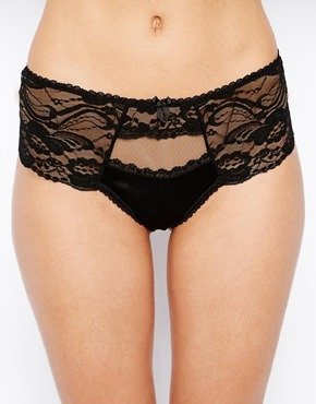 Mimi Holliday Chocolate Chip Lace Boy Short Thong - Black/nude