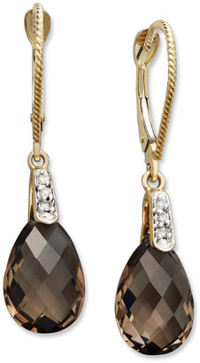 Macy's 14k Gold Earrings, Smokey Quartz (5 ct. t.w.) and Diamond Accent Pear Brio Drop