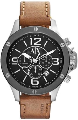 Armani Exchange Black Dial And Tan Leather Strap Mens Watch