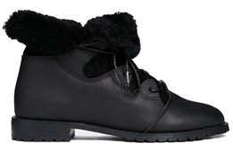 F-Troupe Black Sheepskin Trim Leather Boots - Black