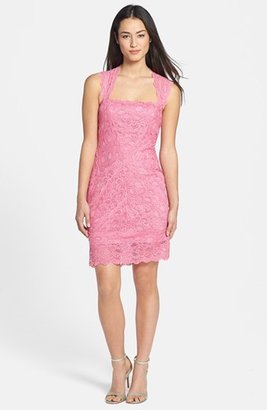 Nicole Miller Lace Fitted Cap Sleeve Lace Sheath Dress