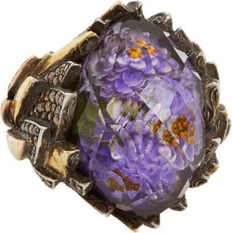 Sevan Biçakci Amethyst, Multicolor Diamond, Gold & Sterling Silver Lotus Ring