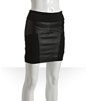 BCBGMAXAZRIA BCBGeneration black perforated leather paneled high waist skirt
