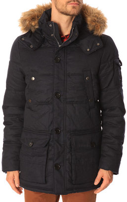 Tommy Hilfiger Sean Navy Flannel Parka with Removable Hood and Fur Trim