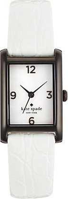 Kate Spade Cooper black-plated metal and leather watch