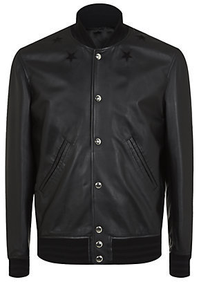 Givenchy Star Appliqué Leather Bomber Jacket