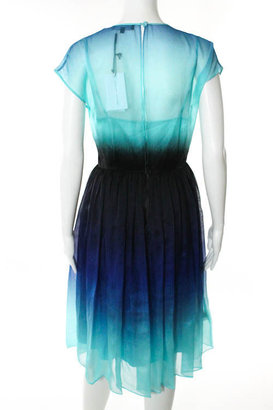 Jonathan Saunders NWT Aqua Blue Black Ombre Gathered Carlton Dress Sz 36 $1610