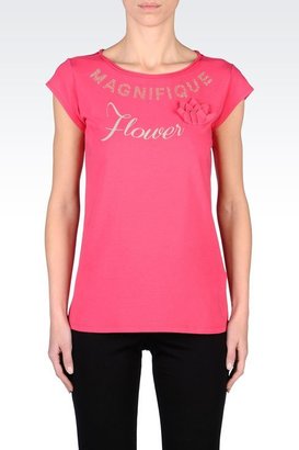 Giorgio Armani Stretch Cotton T-Shirt With Flower Appliqué