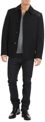 Joseph Wool Blend Coat with Leather Paneling