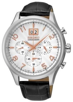 Seiko Men's black chronograph dial mock croc strap watch