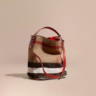 Burberry The Medium Ashby in Canvas Check and Leather, Red