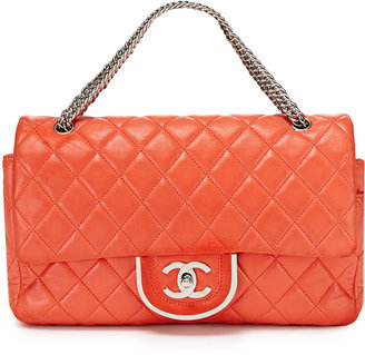 Chanel Orange Quilted Lambskin Double Flap Bag