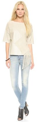 Derek Lam 10 Crosby Leather Top with Fringe