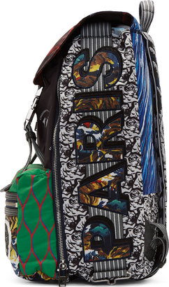 Kenzo Green Multicolor Mixed Signature Print Backpack