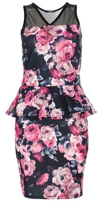 Quiz Rose Print Peplum Dress