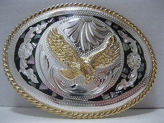 American Apparel Cowboy Western Belt Buckle #810 - Abalon German Silver Eagle