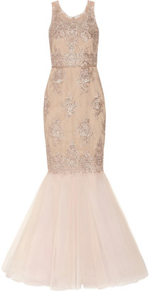 Marchesa Notte Embroidered lace and tulle gown