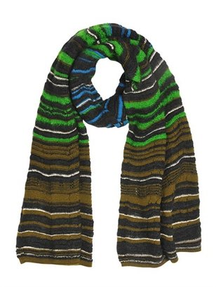 M Missoni Multicolor Waves Wool Blend Knit Scarf