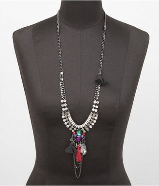 Express Long Rhinestone And Tassel Necklace