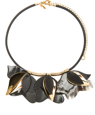 Marni Rose Leaher & Metal Necklace in Black & Gold