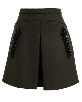 No.21 Wool Skirt With Embellished Pockets