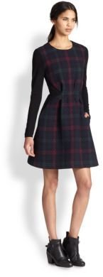 Thakoon Quilted Plaid-Paneled Stretch Jersey Dress