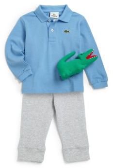 Lacoste Infant's Three-Piece Polo Shirt, Pants & Plush Croc Gift Set