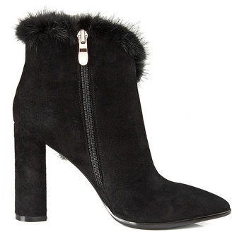 Choies Black Ankle Boots With Rhinestone And Fur