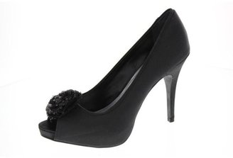 Alfani NEW Zepplyn Black Satin Rosette Peep-Toe Heels Shoes 8 Medium (B,M) BHFO