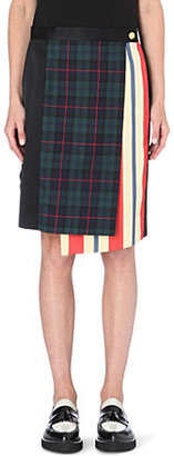 Undercover Tartan and stripe wrap skirt