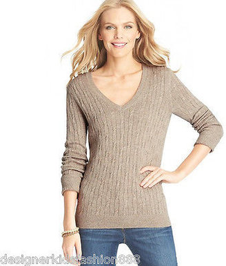 LOFT V-neck cable sweater antique grey heather size Small