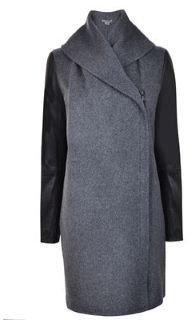 Vince Leather Sleeved Shawl Collar Coat