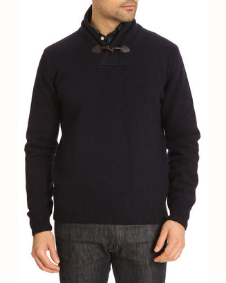 Hackett Toggle Cashmere and Wool Navy Sweater with Shawl Collar