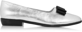 F-Troupe Bow-trimmed metallic leather ballet flats
