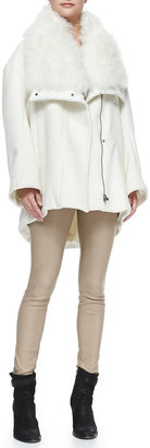 Helmut Lang Inclusion Fur-Collar Felt Coat, Kinetic Jersey Long-Sleeve Top & Contrast-Waist Leather Leggings